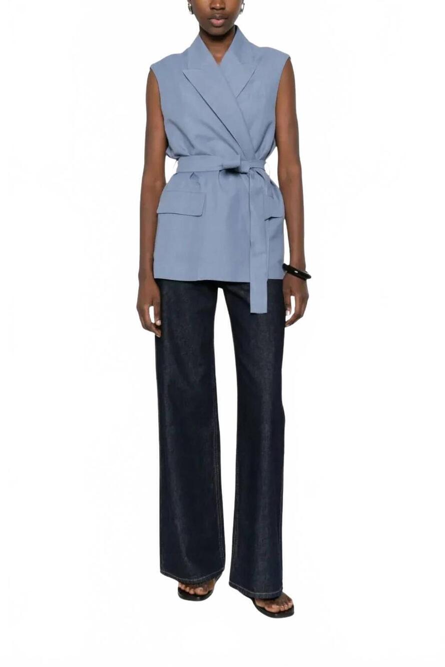 NEW BRUNELLO CUCINELLI women's belted sleeveless gilet in blue